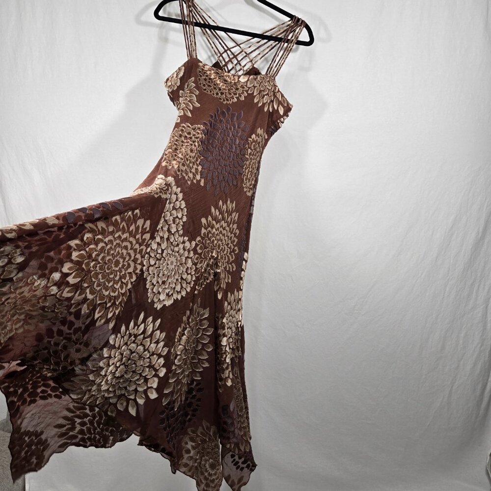 Vintage S.L.Fashions Y2K Steampunk Whimsigoth BROWN Babydoll Midi Dress Size 12. - Picture 6 of 17